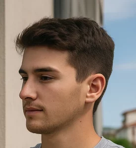 Portrait professionnel d’un membre de l'équipe Atlantic Propreté, fond urbain au Pays Basque.